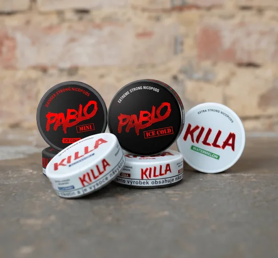 Výběr nikotinových sáčků Killa a Pablo